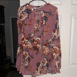Umgee Floral Blouse - Mauve and Cream